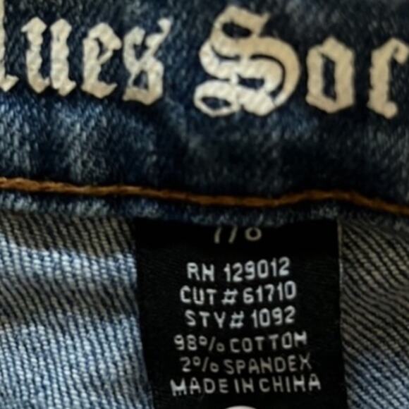 Blues Society Jeans Size 7/8 Medium Wash Faded Distressed Low Rise Y2K Grunge - Picture 5 of 5